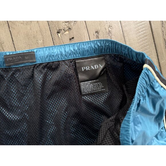 PRADA Mens Logo Athletic Shorts Swim Trunks Beach Satin Blue Size 52 - Picture 7 of 11